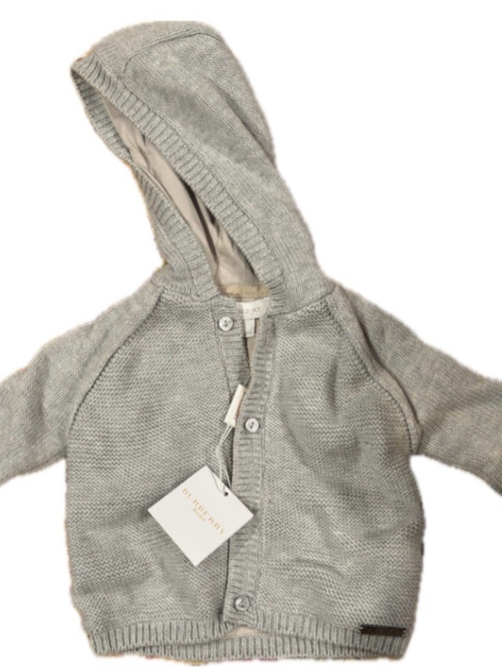 Burberry Light Gray Knit Hooded Baby Sweater